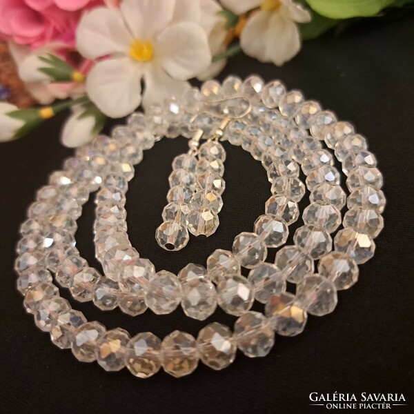 Czech crystal string of pearls and earrings 72 cm