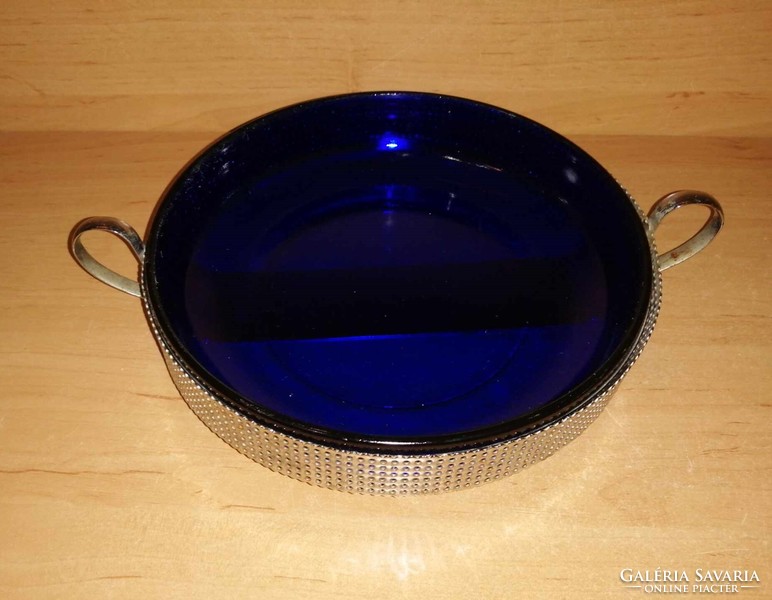 Blue glass bowl in metal holder - dia. 20 cm (6p)