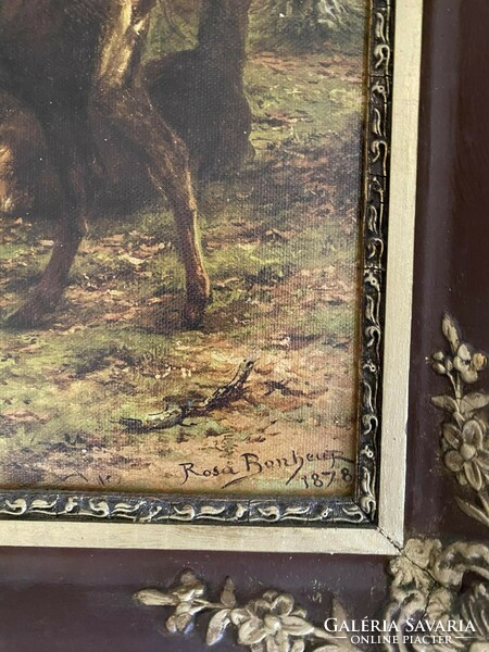 Hunting scene - print - antique in flawless frame - deer