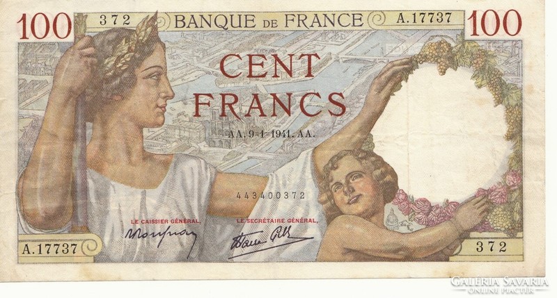 French 100 francs 1941 aa . There is mail, read it!