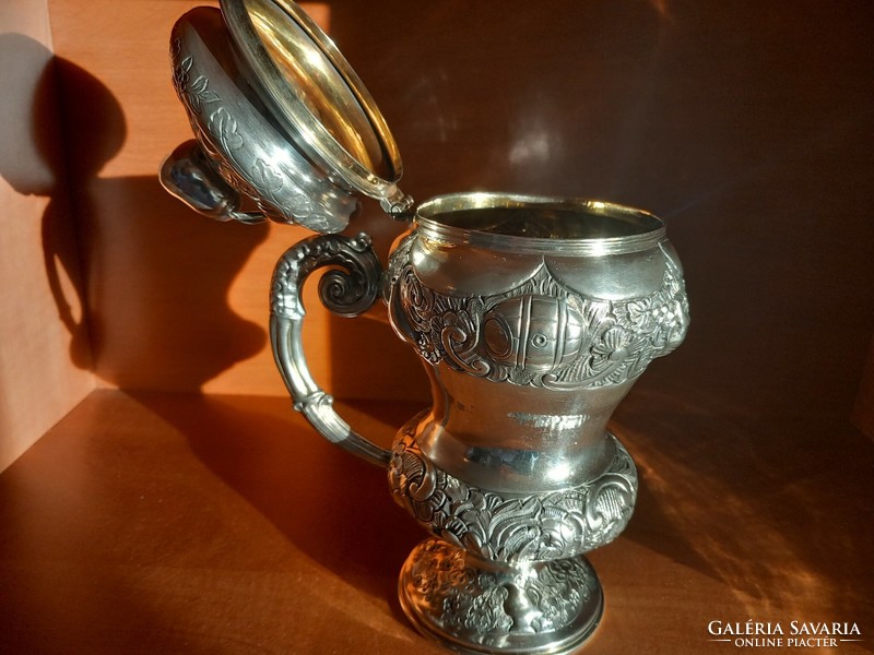 Antique silver (1846) Biedermeier lidded cup with inner gilding! Péter Fertőszögi﻿ certificate!