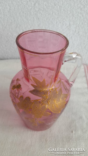 Trencsén souvenir, blown glass enamel painted antique spout, jug