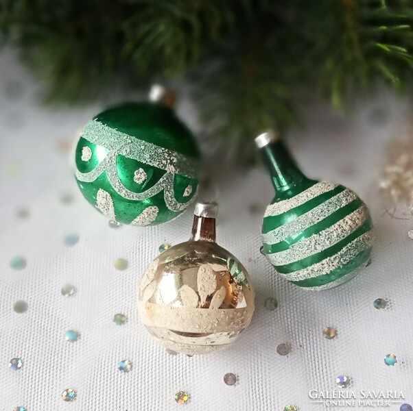 Old small glass sphere Christmas tree decorations 3 pcs together 3- 4.5Cm
