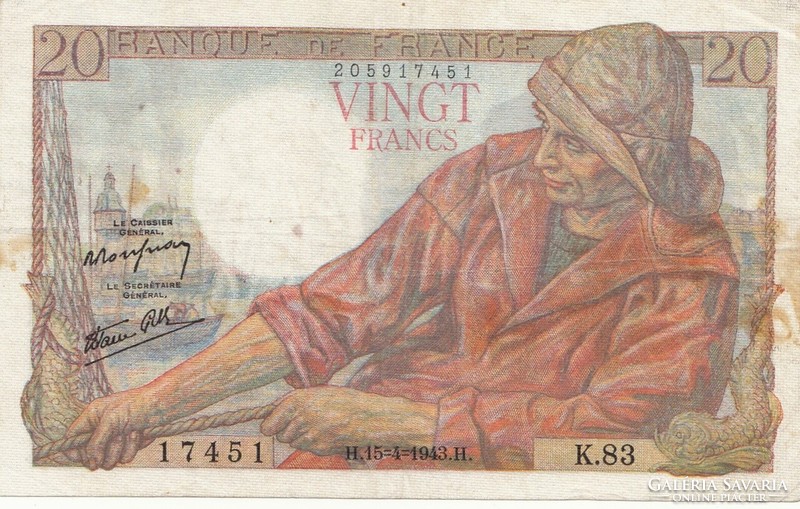French 20 francs 1943 h. There is mail, read it!