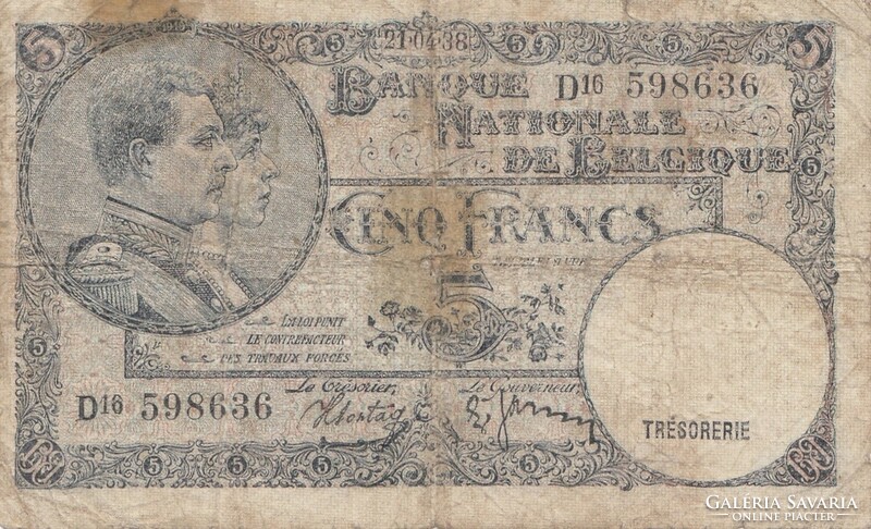 Belgium 5 francs 1938. There is mail, read it!