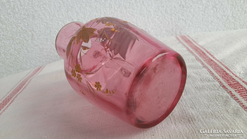 Trencsén souvenir, blown glass enamel painted antique spout, jug