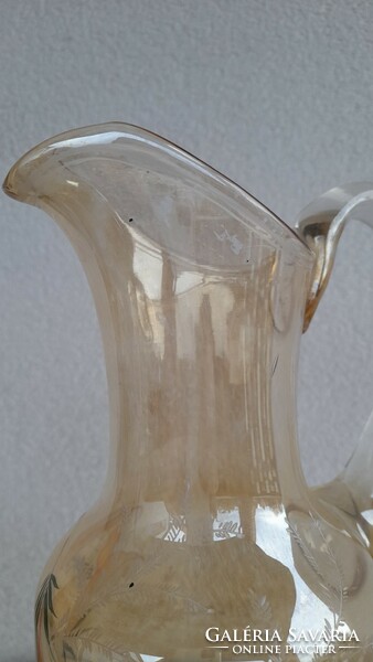 Huge blown glass enamel painted antique pouring jug, 35 cm