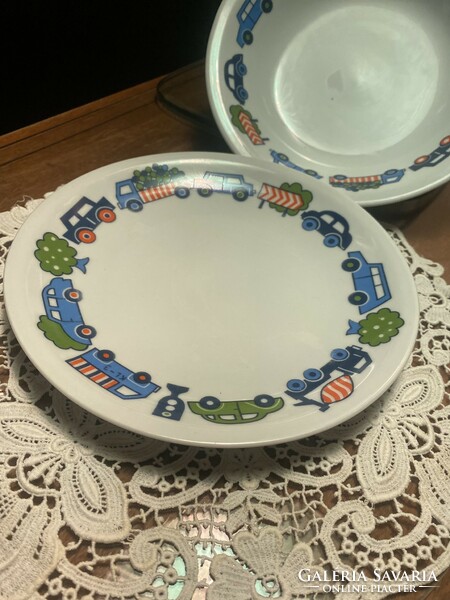 Alföldi porcelán kék autós gyerek tányér szett