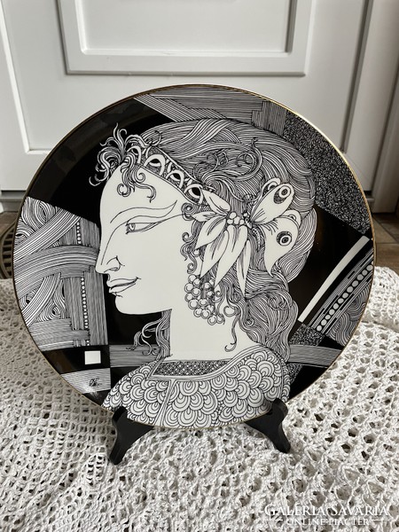 Gyönyörű Hollóházi porcelán 31 cm átmérőjű Szász Endre Falitányér tányér hagyaték
