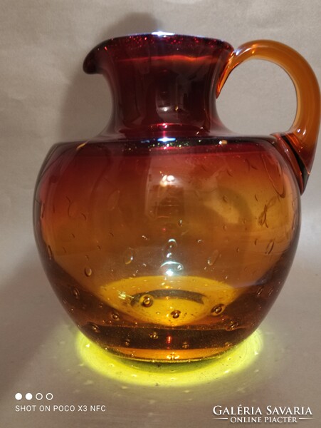 Vintage borostyán színű üveg kiöntő kancsó váza buborékos amber glass