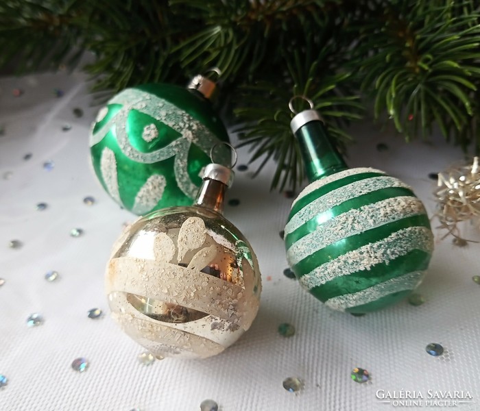 Old small glass sphere Christmas tree decorations 3 pcs together 3- 4.5Cm
