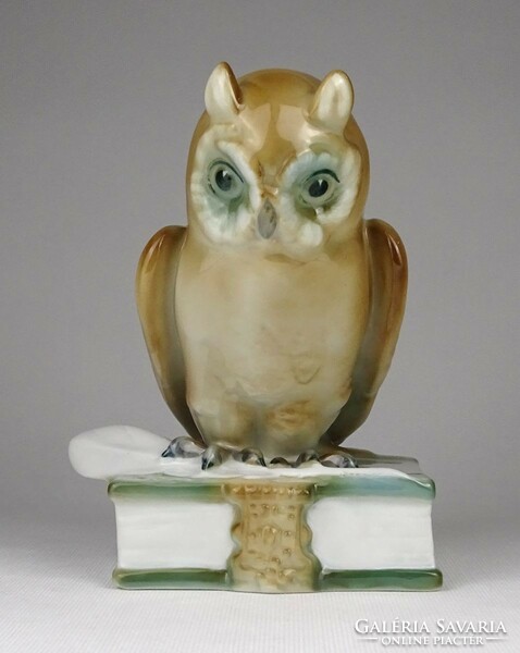 1P848 ferenc őry - zsolnay porcelain owl wise owl 16 cm