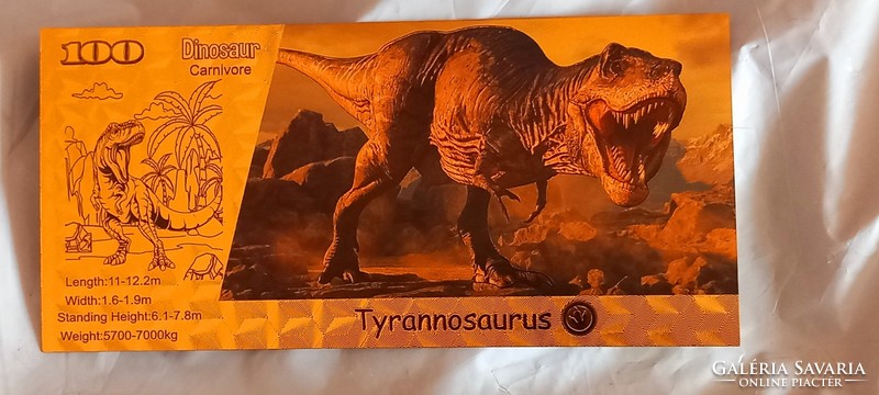 Tyrannosaurus - színes, aranyozott, plasztik lap.  800 ft/db.