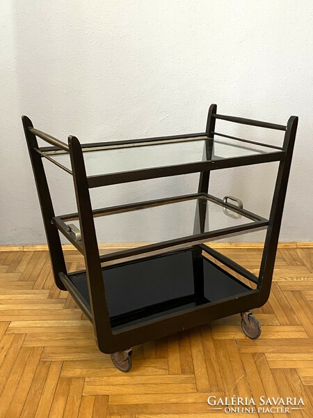 Art deco 3-level party cart on rolling legs with a removable tray
