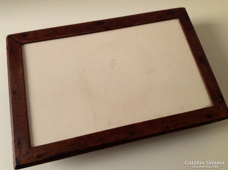 Antique wooden frame faience tray