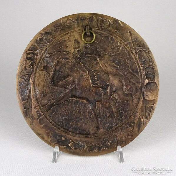 1P849 bronze wall decoration bowl with equestrian scene 20 cm