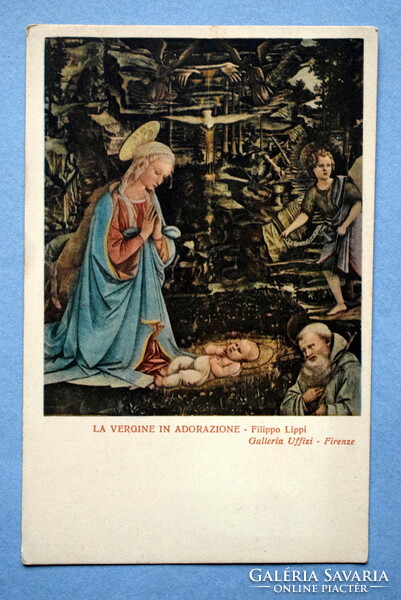 Antique Filippo Lippi painting postcard - Holy Family
