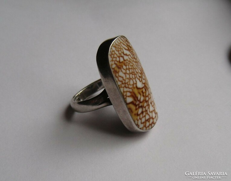 Silver ring with a rare sea snail shell inlay