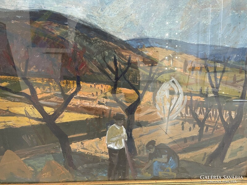 József Szamosvár vintage fruit pickers apple pickers landscape oil painting