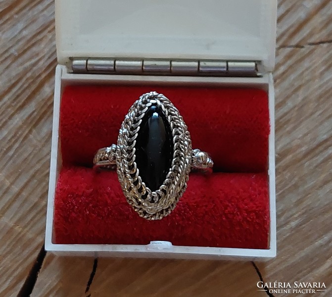 Régi ezüst fekete turmalin köves gyűrű