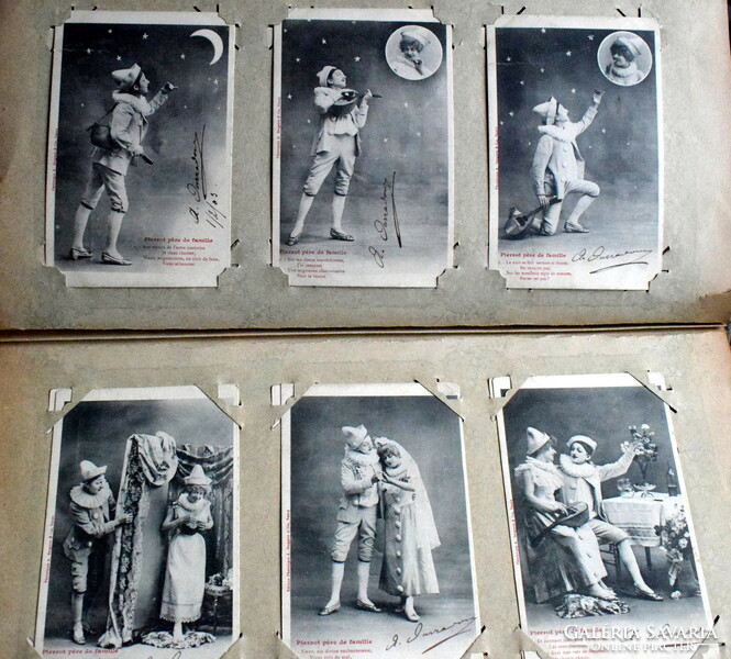9 pieces from a series of humorous photo postcards - Pierrot's founding of the family