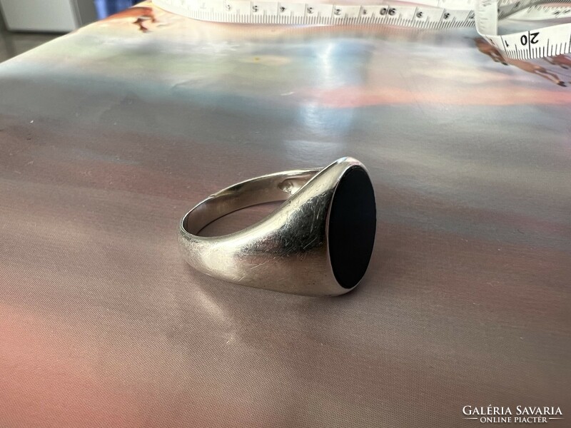 Onyx stone men's signet ring silver