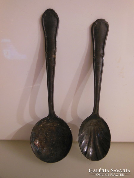 Spoon - 2 pcs. - Silver plated - marked - 15 x 4.5 cm - 14 x 3.5 cm - antique - Austrian - flawless