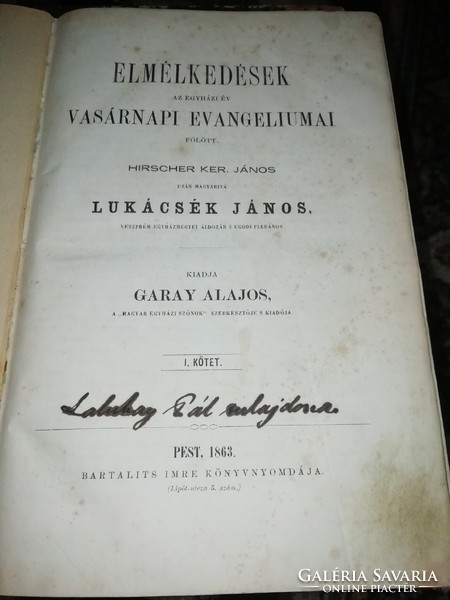 Lukács' John's reflections on the Sunday Gospel of the church year 1863