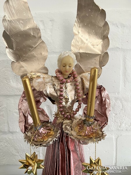 Beautiful large antique German angel with wax head and hands Christmas tree decoration top decoration