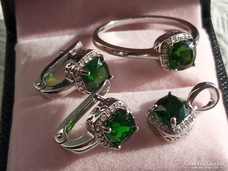 Chrome diopside 925 silver set