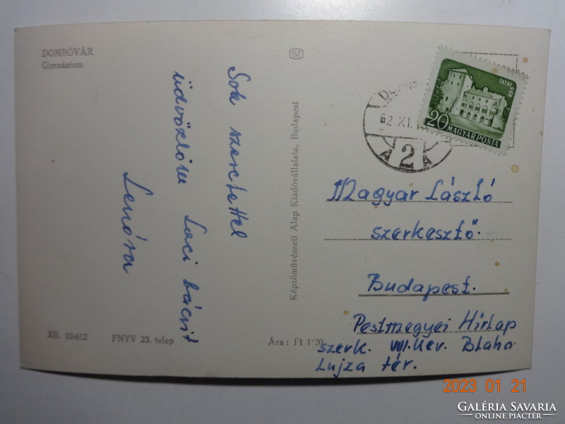 Régi képeslap: Dombóvár, Gimnázium (1961)
