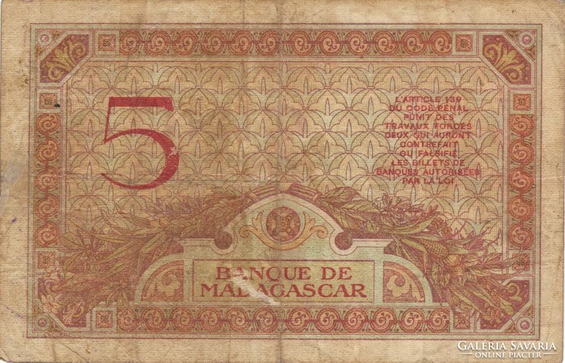 5 Francs 1937 Madagascar 2.