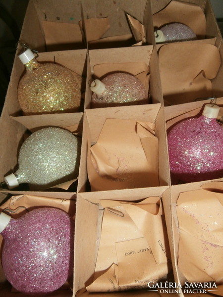 Retro glittering Christmas balls in original box