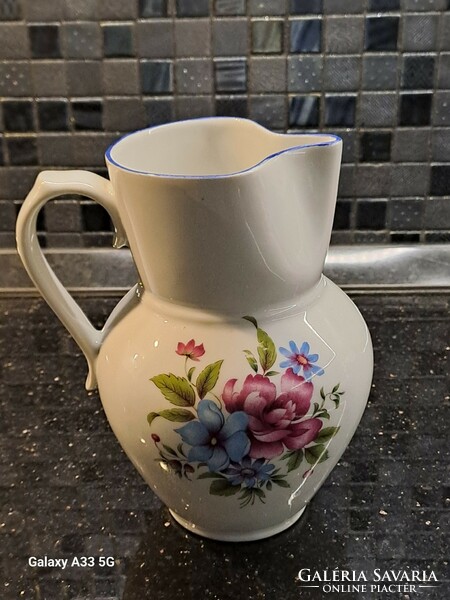 Retro lowland porcelain jug jug 18 cm with colorful floral decor, rarity gift mugs