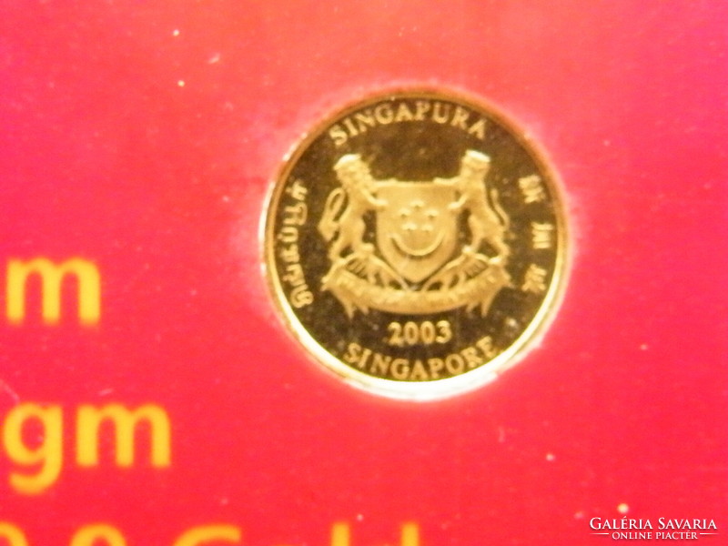 Uk0037 2003 Miniature Color Gold 24K Gold Coin Rare Singapore $1