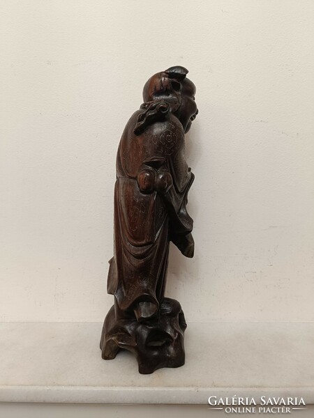 Antique laughing Buddha Buddhist wooden statue with copper plate inlay 489 8334