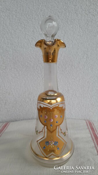 Art Nouveau blown glass enamel painted antique pourer, carafe, 26 cm