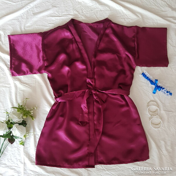 Burgundy satin robe, ready-to-wear robe - approx. L-shaped