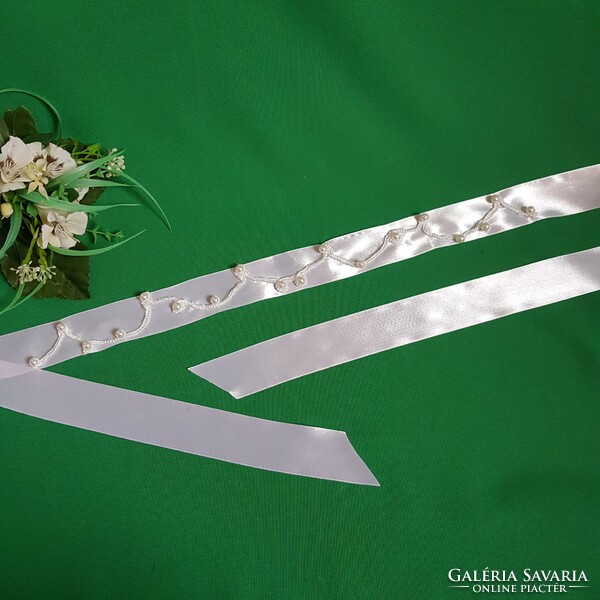 Handmade beaded embroidered bridal belt, snow white satin belt