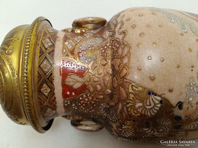 Antique Japanese satsuma porcelain geisha tabletop bronzed copper fixture electric lamp 488 8240