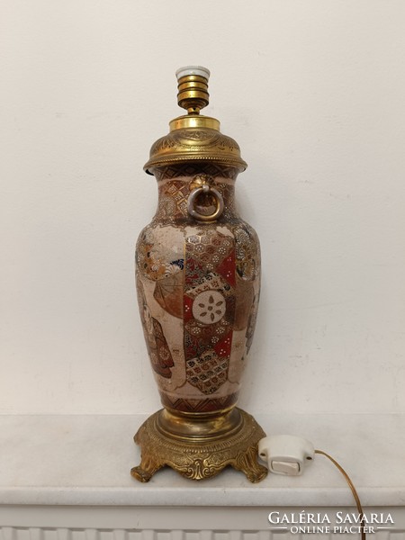 Antique Japanese satsuma porcelain geisha tabletop bronzed copper fixture electric lamp 488 8240