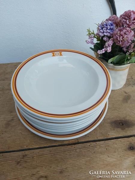 Rare heat-zoned plain porcelain yellow striped deep plates flat plate nostalgia menzás