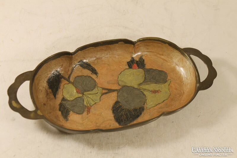 Fire-enameled bronze tray with handles