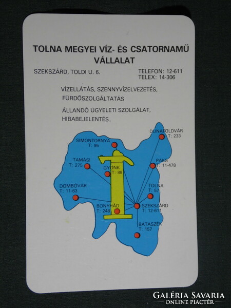 Kártyanaptár, Tolna megyei víz csatornamű vállalat, Szekszárd, térképes, 1982,   (4)