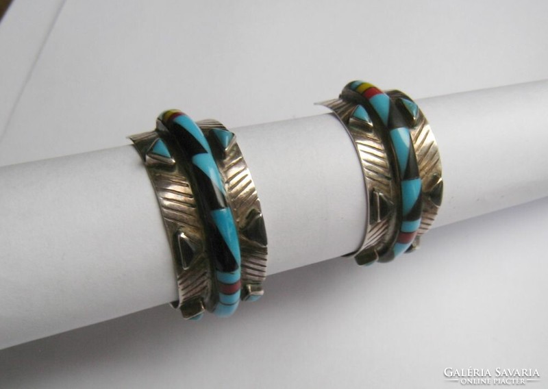 Native American handmade design silver earrings with turquoise - Navajo