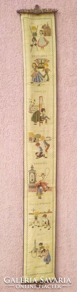 Antique woven copper-clad prayer house cord with embroidered scenes from the Netherlands, a unique rarity