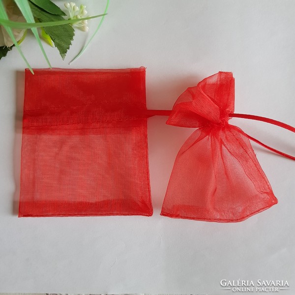 ÚJ, piros színű organza dísztasak, ajándék tasak – kb. 7x9-10cm