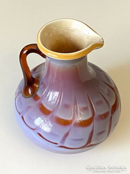 Retro colorful blown glass jug with handle 19 cm