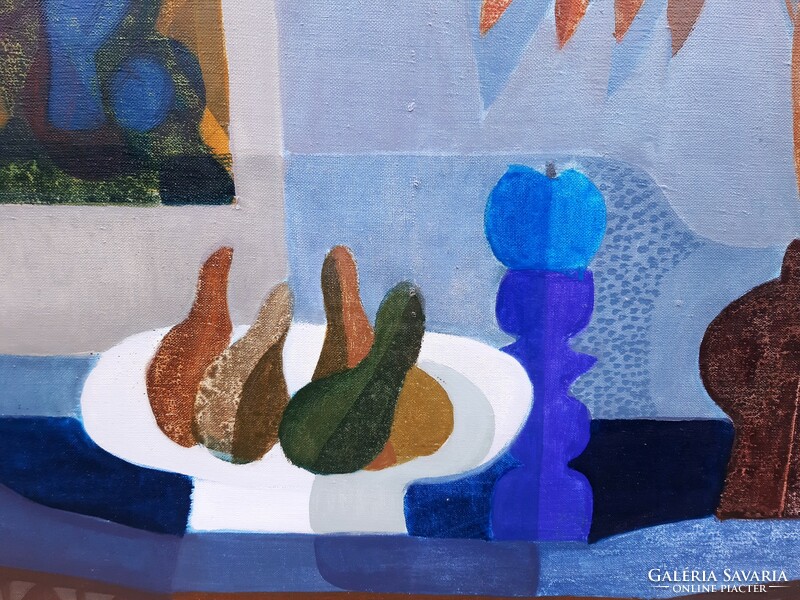 Ágnes Garabuczy (1936-2020) still life with pear and icon, gallery painting