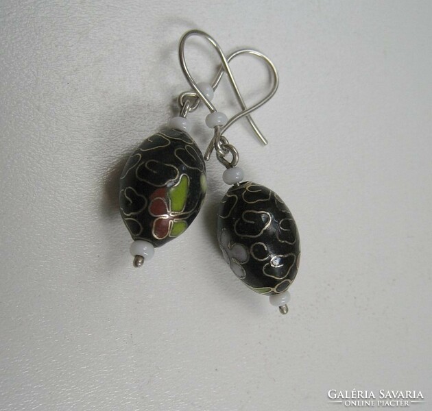 Silver earrings, diaphragm enamel, Japanese style